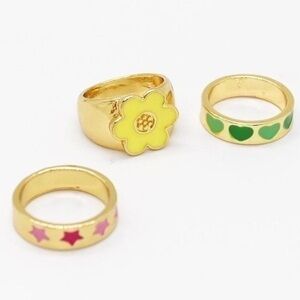 Y2K Festival Rings – Enamel Star, Heart & Sunflower Design, Retro Colorful